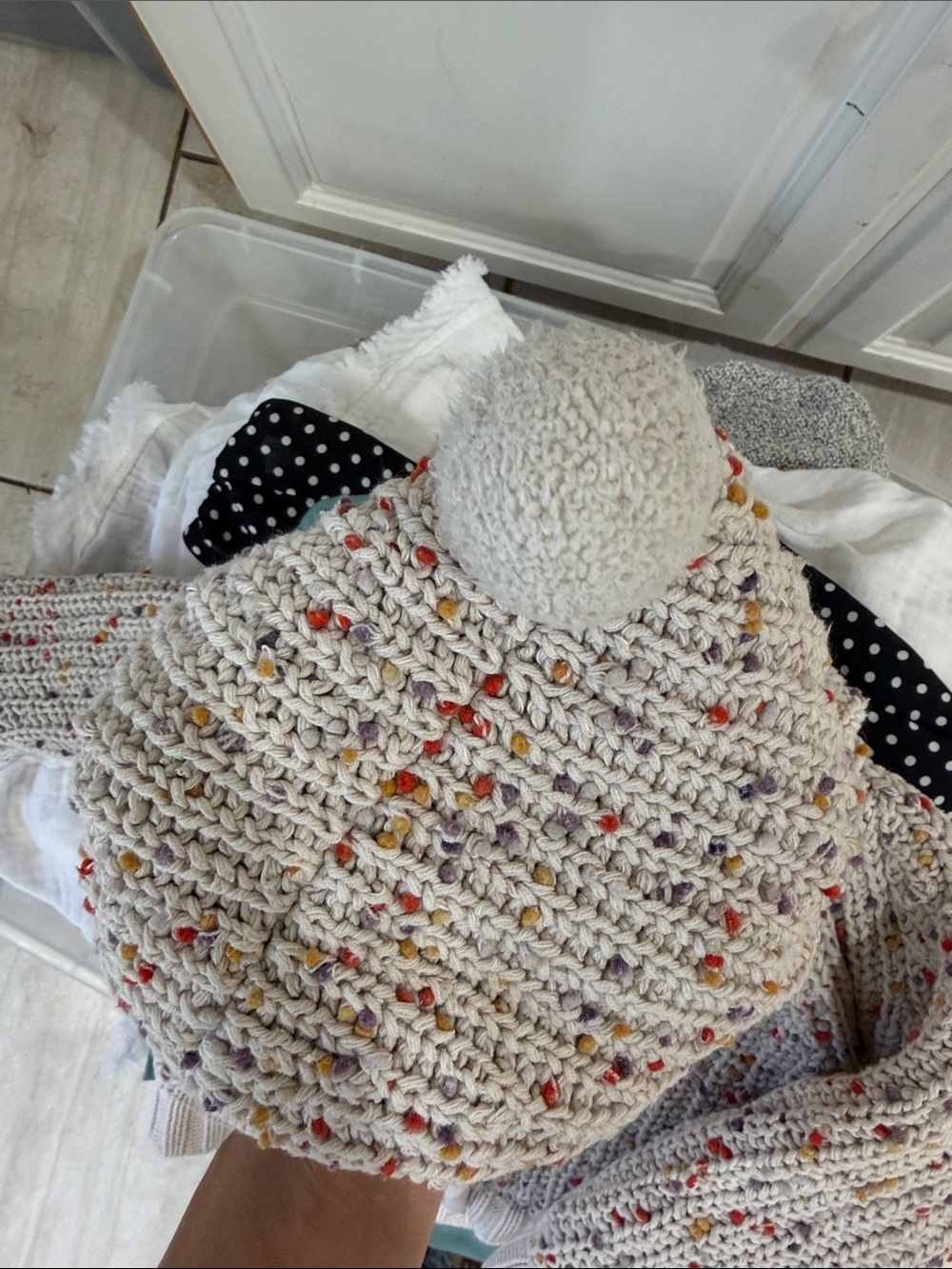 Hanna Andersson Polka Dot Beige Colorful Pom Pom Zip Up Hoodie - Picture 4 of 6